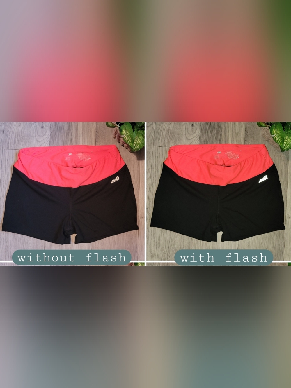 Avia Black & Pink Orange Athletic Running Shorts With Waistband Pocket, Medium - Picture 2 of 13